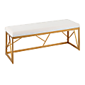 LumiSource Folia Glam Velvet Metal Bench, White/Gold