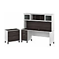 Bush Furniture Somerset 72"W Office Desk With Hutch And Lateral File Cabinet, Storm Gray/White, Standard Delivery