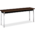 HON Utility Table - Rectangle Top - Square Leg Base - 4 Legs - 72" Table Top Length x 29" Table Top Width x 1.13" Table Top Thickness - 18" Height - Chrome, Walnut