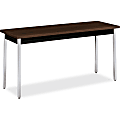 HON Utility Table - Rectangle Top - Square Leg Base - 4 Legs - 60" Table Top Length x 29" Table Top Width x 1.13" Table Top Thickness - 20" Height - Chrome, Walnut