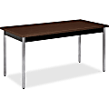 HON Utility Table - Rectangle Top - Square Leg Base - 4 Legs - 60" Table Top Length x 29" Table Top Width x 1.13" Table Top Thickness - 30" Height - Chrome, Walnut