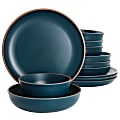 Gibson Home Rockabye 12-Piece Double Bowl Melamine Dinnerware Set, Dark Teal 1 thumbnail image