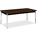 HON Utility Table - Rectangle Top - Square Leg Base - 4 Legs - 72" Table Top Length x 29" Table Top Width x 1.13" Table Top Thickness - 30" Height - Chrome, Walnut