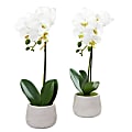 Nearly Natural Phalaenopsis Orchid 15”H Artificial Floral Arrangements With Planter, 15”H x 4-1/2”W x 4-1/2”D, White, Set Of 2