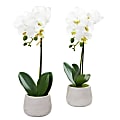 Nearly Natural Phalaenopsis Orchid 15”H Artificial Floral Arrangements With Planter, 15”H x 4-1/2”W x 4-1/2”D, White, Set Of 2 1 thumbnail image