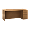 HON 10500 H105895R Pedestal Desk - 3-Drawer - 72"x36"x29.5"x1.1" - 3 - Single Pedestal on Right Side - Material: Wood - Finish: Harvest, Laminate 1 thumbnail image