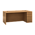 HON 10500 H105895R Pedestal Desk - 3-Drawer - 72" x 36" x 29.5" x 1.1" - 3 - Single Pedestal on Right Side - Material: Wood - Finish: Harvest, Laminate