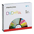 Memorex® Double Layer DVD+R Recordable Media With Slim Jewel Cases, 8.5GB, Pack Of 5