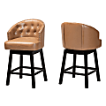 Baxton Studio Theron Faux Leather Swivel Counter-Height Stools With Backs, Tan/Espresso Brown, Set Of 2 Stools