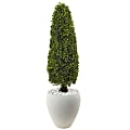 Nearly Natural 41" UV-Resistant Boxwood Topiary With Textured Planter, Green/White