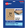 Avery® Printable Tags With Sure Feed® Technology, Print-To-The-Edge, 1.5"x1.5", Kraft Brown, Pack Of 200 1 thumbnail image