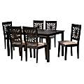 Baxton Studio Olympia Modern 7-Piece Dining Set, 29-3/16”H x 59-1/16”W x 35-7/16”D, Beige/Espresso Brown