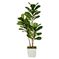 Nearly Natural Fiddle Leaf 66”H Artificial Tree With Metal Planter, 66”H x 24”W x 20”D, Green/White