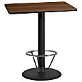 Flash Furniture Laminate Rectangular Table Top With Round Bar-Height Table Base And Foot Ring, 43-1/8"H x 30"W x 42"D, Walnut/Black