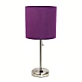 Creekwood Home Oslo Power Outlet Metal Table Lamp, 19-1/2"H, Purple Shade/Brushed Steel Base 1 thumbnail image