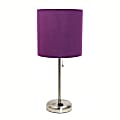Creekwood Home Oslo Power Outlet Metal Table Lamp, 19-1/2"H, Purple Shade/Brushed Steel Base