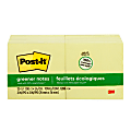 Post-it Greener Notes, 3 in x 3 in, 12 Pads, 100 Sheets/Pad, Clean Removal, Canary Yellow