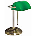 Victory Light Banker's Brass Desk Lamp - 12.5" Height - 10 W LED Bulb - Hanging Chain, Durable - Metal - Desk Mountable - Brass, Green - for Desk, Bank, Office, Reception