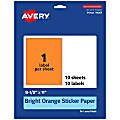 Avery® Printable Sticker Paper, 94269-BOP10, Rectangle, 8-1/2" x 11", Matte Bright Orange, Pack of 10 1 thumbnail image