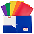 JAM Paper® POP Plastic 3-Hole Punched 2-Pocket School Folders, 9-1/2" x 11-1/2", Assorted Primary, Pack Of 6 Folders