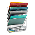 Mind Reader 4-Tier Wall Mount Vertical File Storage With Drawer, 16-1/2"H x 4"W x 12-1/2"D, Silver 1 thumbnail image