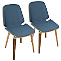 LumiSource Serena Dining Chair, Walnut/Blue Fabric, Set OF 2