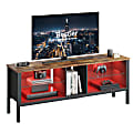 Bestier 63" Gaming TV Stand For 70" TV With LED Light & Modern Glass Shelves, 22-1/16”H x 63”W x 15-3/4”D, Rustic Brown