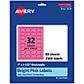 Avery® Print-To-The-Edge Labels With Sure Feed® Technology And Easy Peel® Label Feature, 94219-BPP80, Rectangle, 1" x 1-1/2", Matte Bright Pink, Pack of 2560
