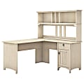 Bush Furniture Salinas 60"W L Shaped Desk with Hutch, Antique White, Standard Delivery