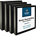Business Source Round Ring View Binder, 1 1/2" Ring, 8 1/2" x 11", Black, Pack Of 4 1 thumbnail image
