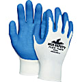 Memphis Ninja Flex Safety Gloves - Large Size - Polymer, Cotton, Poly - White, Blue - Durable, Abrasion Resistant - For Material Handling, Construction, Farming - 1 Dozen