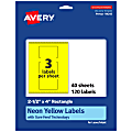 Avery® Print-To-The-Edge Labels With Sure Feed® Technology, 94245-NYP40, Rectangle, 2-1/2" x 4", Matte Neon Yellow, Pack of 120