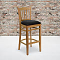 Flash Furniture Wooden/Vinyl Restaurant Barstool With Vertical Slat Back, Black/Natural