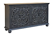 Coast to Coast Yvette Boho 4-Door Storage Credenza with Carved Door Fronts, 39”H x 70"W x 18"D, Bree Black Distressed 1 thumbnail image