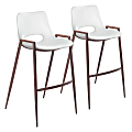 Zuo Modern Desi Bar Chairs, White/Brown, Set Of 2 Chairs