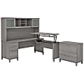 Bush Furniture Somerset 72"W 3-Position Sit-To-Stand L-Shaped Desk With Hutch And File Cabinet, Platinum Gray, Standard Delivery 1 thumbnail image