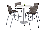 KFI Studios KOOL Round Pedestal Table With 4 Stacking Chairs, 41"H x 36"D, Designer White/Brownstone