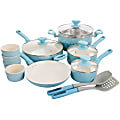 Spice by Tia Mowry Savory Saffron 16-Piece Ceramic Non-Stick Cookware Set, Blue