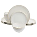 Martha Stewart 12-Piece Round Stoneware Dinnerware Set, Taupe/White 1 thumbnail image