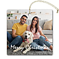Custom Full-Color Photo Ceramic Keepsake Holiday Ornament With Gold Cord, Square Shape, 3" x 3”