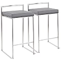 LumiSource Fuji Stacker Counter Stools, Gray Seat/Stainless Steel Frame, Set of 2 Stools