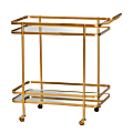 Baxton Studio Modern And Contemporary Glam Mirrored 2-Tier Metal Mobile Wine Bar Cart, Brushed Gold 