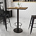 Flash Furniture Rectangular Laminate Table Top With Round Bar Height Table Base And Foot Ring, 43-3/16”H x 24”W x 30”D, Walnut