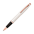 Cross® Calais Rollerball Pen, Medium Point, 0.7 mm, White/Rose Gold Barrel, Black Ink