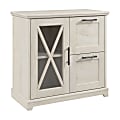 Bush Furniture Lennox Farmhouse 31-1/4"W x 31-1/4"D Lateral 2-Drawer File Cabinet With Shelves, Linen White Oak, Standard Delivery