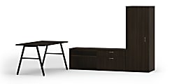 HON® Mod 84"W Computer Desk Executive Workstation, Java Oak/Black 1 thumbnail image