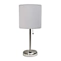 LimeLights Stick Lamp With USB Port, 19-1/2"H, Gray Shade/Brushed Steel Base