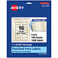 Avery® Pearlized Permanent Labels With Sure Feed®, 94201-PIP100, Rectangle, 1" x 2-5/8", Ivory, Pack Of 1,600 Labels