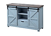 Coast to Coast Wharf 2 Sliding Door Drawer Wood Credenza With Plank Style Top, 38"H x 59"W x 18"D, Bar Harbor Blue