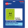 Avery® Print-To-The-Edge Labels With Sure Feed® Technology And Easy Peel®, 94209-BGP40, Rectangle, 2/3" x 1-3/4", Matte Bright Green, Pack of 1760 1 thumbnail image